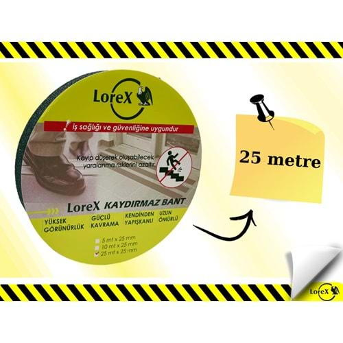 LOREX LR-KYB003-25 Siyah Merdiven ve Zemin Kaydırmaz Bant 2,5 cm x 25